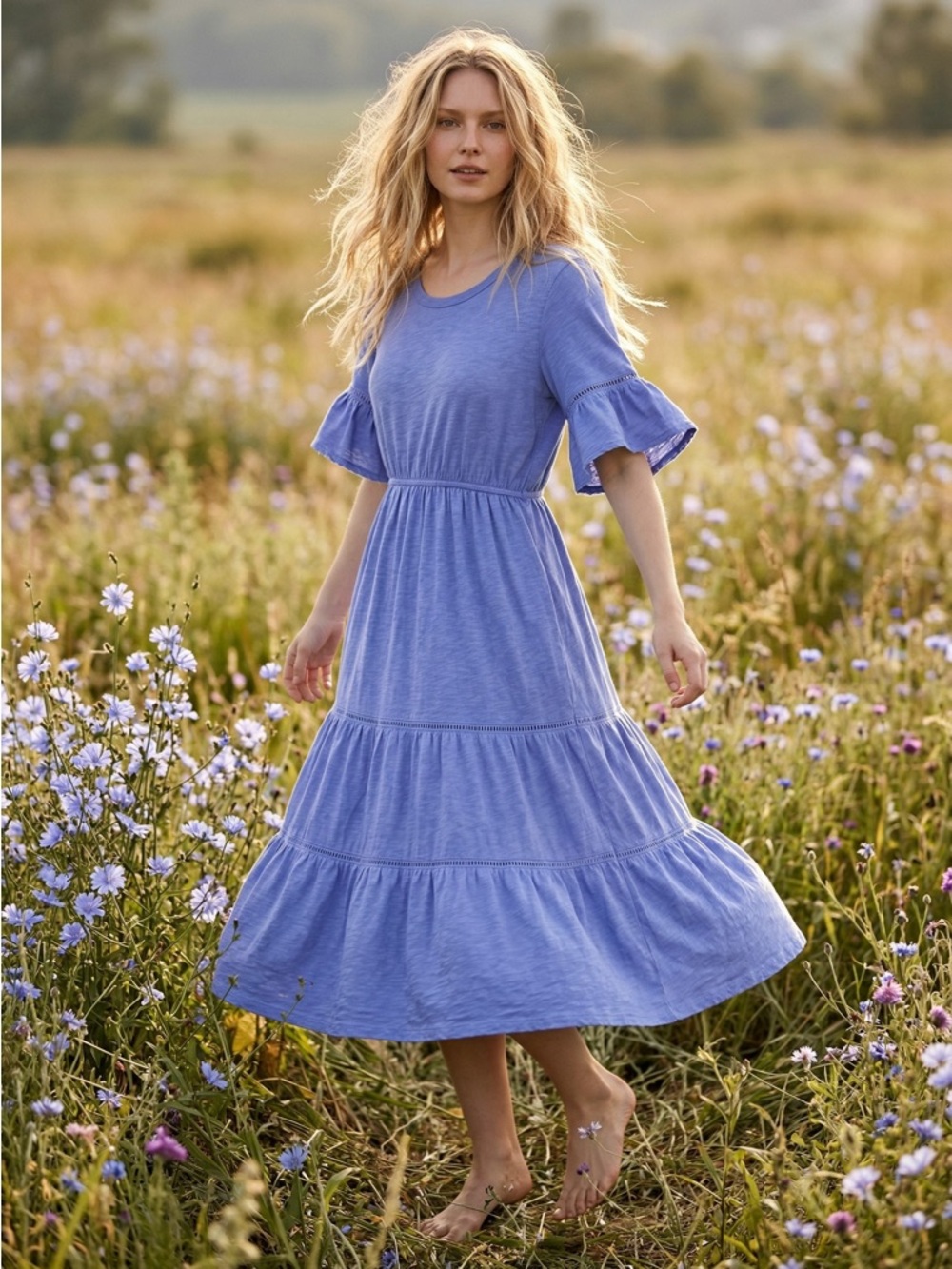 Anthropologie Sundry Tiered Maxi Midi Dress Turquoise Size Small NWT